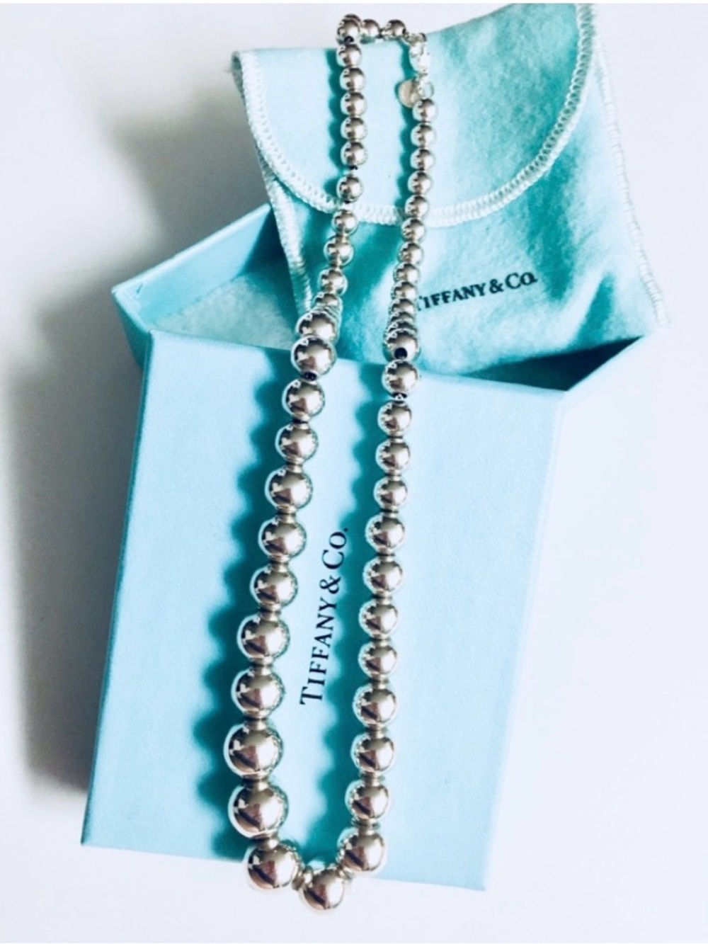 Tiffany & Co 16” bead necklace with box and pouch